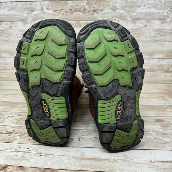 KEEN Dry Potting Soil Brown Suede Sherpa Lined Side Zip Snow Boots Girls Size 6 - Picture 7 of 9